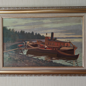 Erkki Kulovesi – Laivan lastaus – öljyvärimaalaus v.1917.